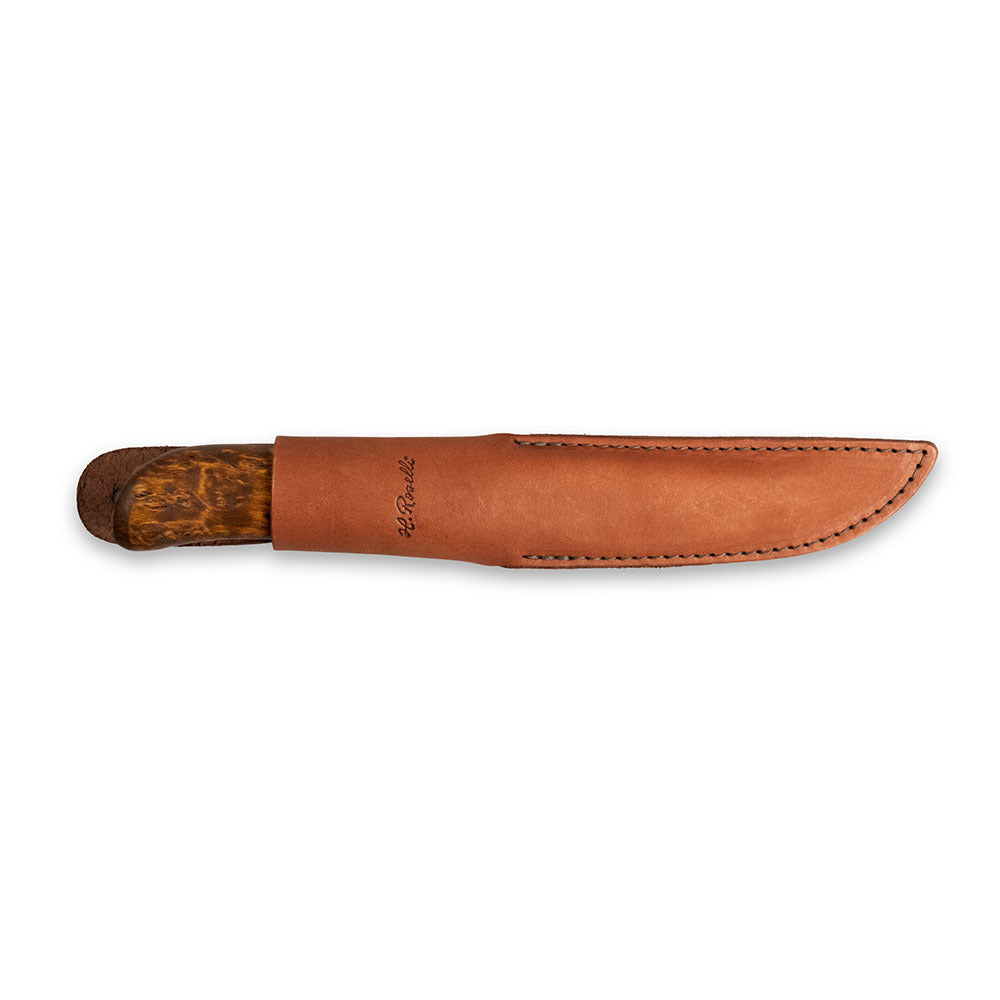 Handmade Finnish Fish and Fillet knife made from ultra high carbon steel and curly birch handle. The knife floats. Comes with a handmade leather sheath.