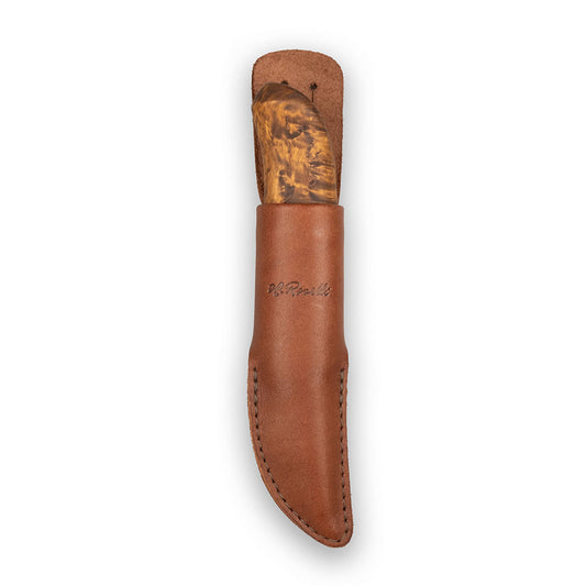 Handmade Finnish knife from Roselli in model "bear claw" with stained curly birch handle