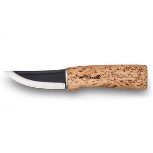 Handmade Finnish hunting knife from Roselli with a handle made out of curly birch