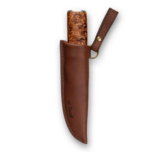 Handmade Finnish hunting knife from Roselli with details of silver ferrule