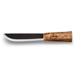 Handmde finnish bushcraft knife from Roselli in model " Big Leuku Knife" with handle in curly birch