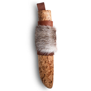 Handmade finnish knife for hunting and more from Roselli in model "Grandfather knife" comes with a special sheath with reindeer fur