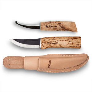 Roselli Handmade Finnish knives from Roselli in model "opening knife" and "hunting knife" which comes with a combo sheath made out of light tanned vegetable leather