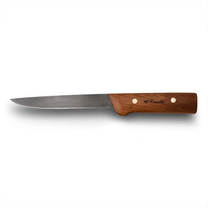 Handmade Finnish kitchen knife from Roselli with a handle made out of heat treated curly birch 
